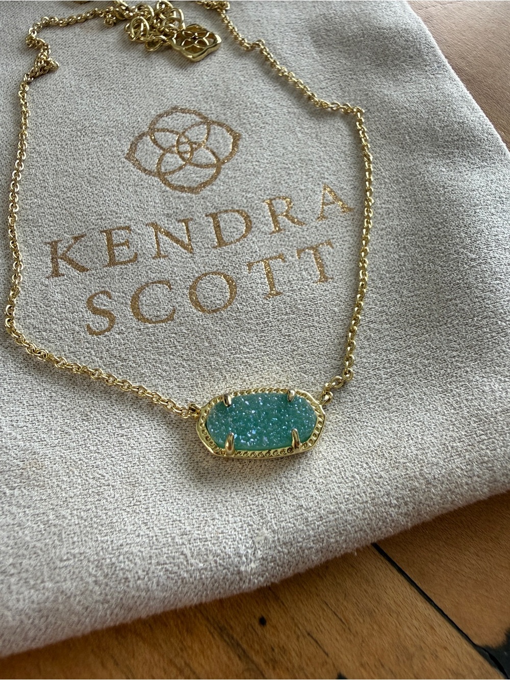 Kendra Scott Elisa Gold Necklace with Aqua Druzy Pendant